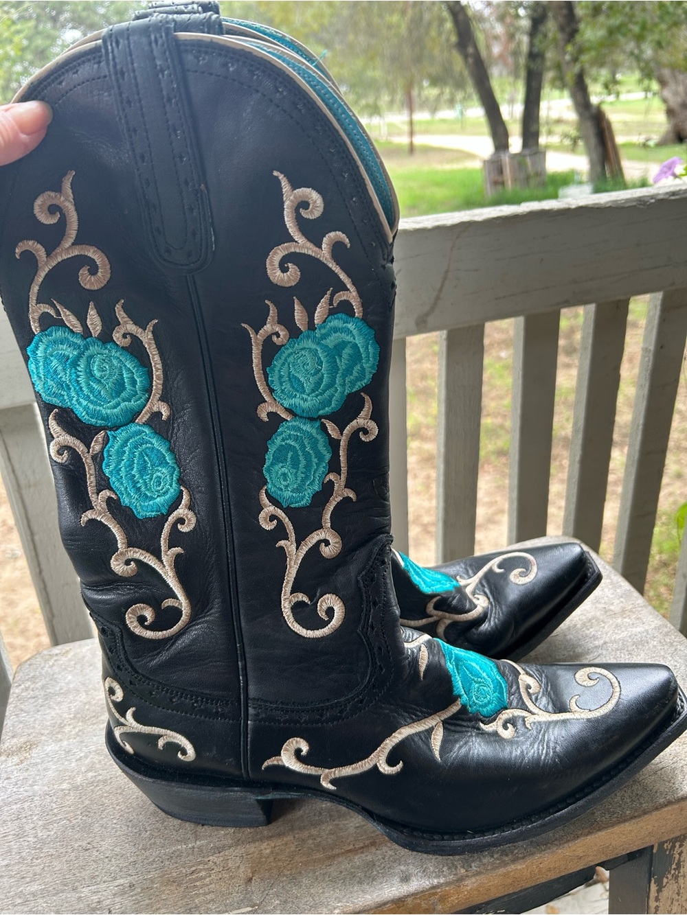 Ariat Corazon Western Cowgirl Boots Black Turquoise Rose Embroidered Women’s 10B